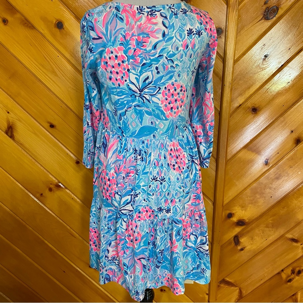 Lilly Pulitzer Geanna Swing Dress Zanzibar Blue Party Princess Small Pineapple View 4